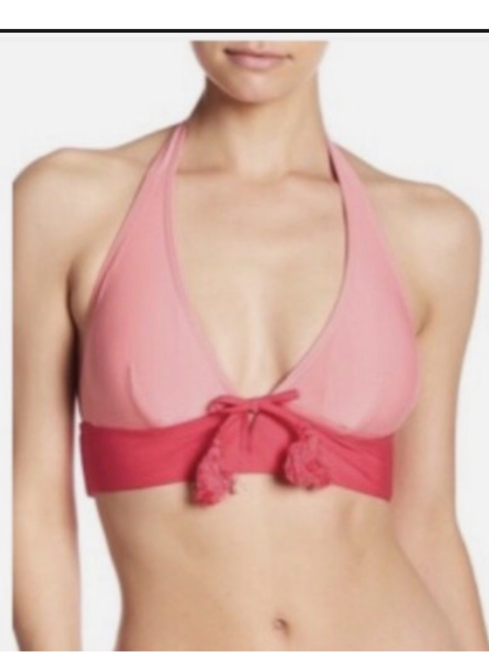 kate spade Two-Tone Pink Halter Bikini Top with Tassel Ties  size small